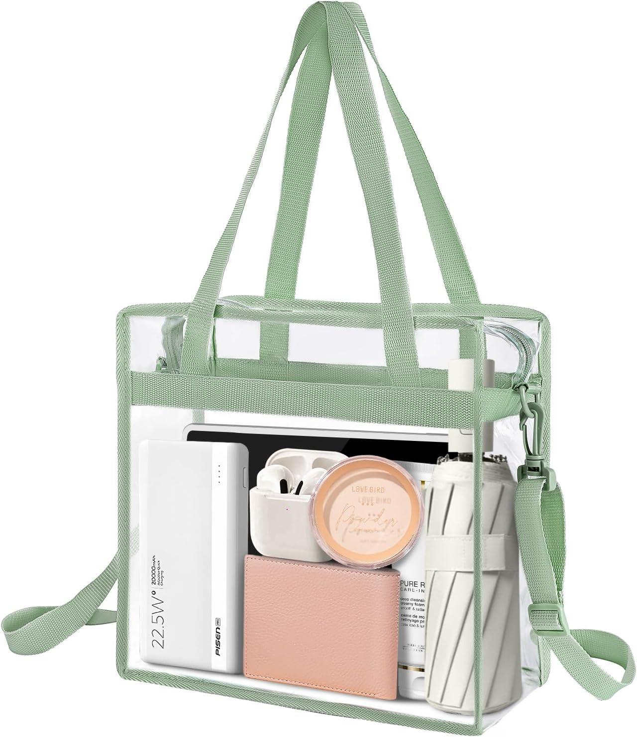 BAGAIL Clear Bags 12x6x12 Stadium Approved Clear Tote Bag with Zipper Closure Crossbody Shoulder Bag with Adjustable Strap