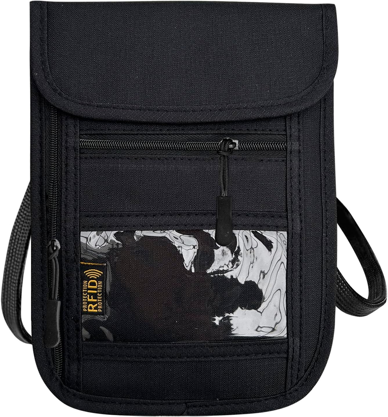 RFID Blocking Travel Neck Wallet Pouch and Passport Holder, Travel Neck Pouch Passport Holder for Women & Men - Black