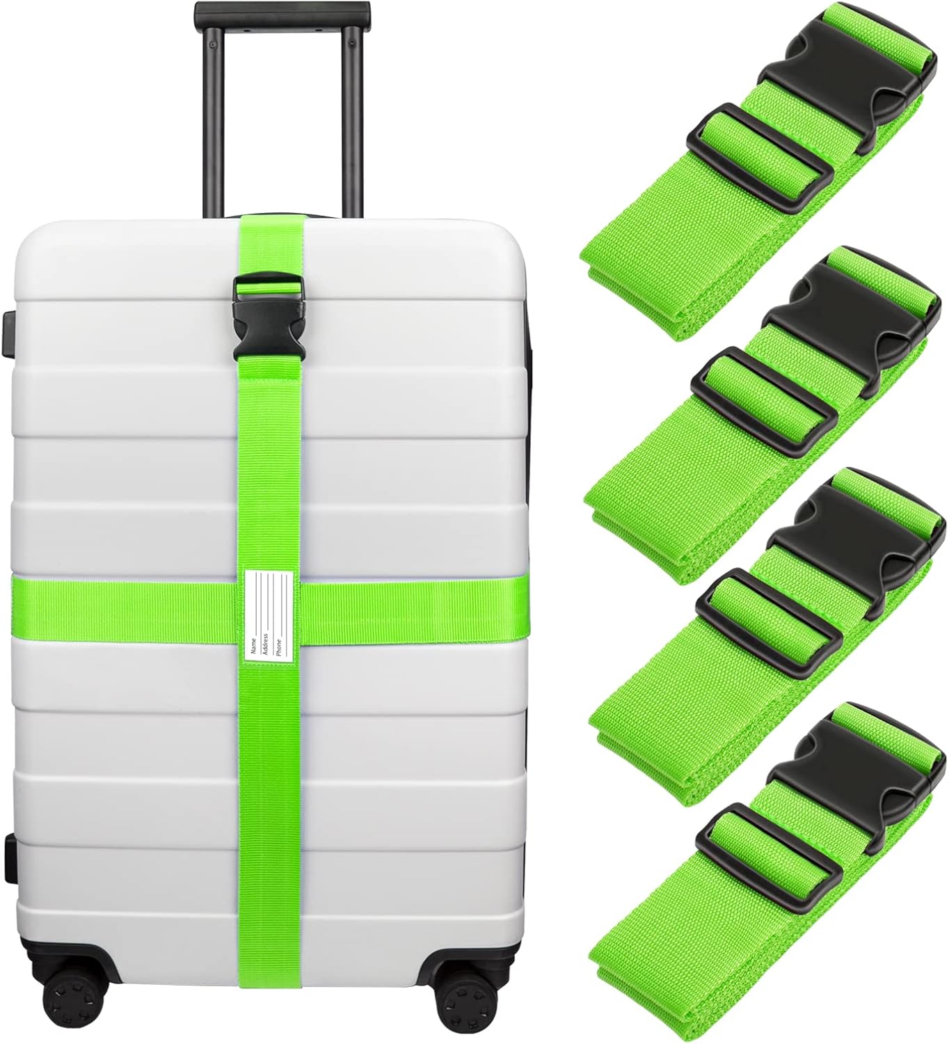Luxebell Luggage Straps Suitcase Belt TSA Approved Travel Accessories Gift 4-Pack 6.56ft (Green)