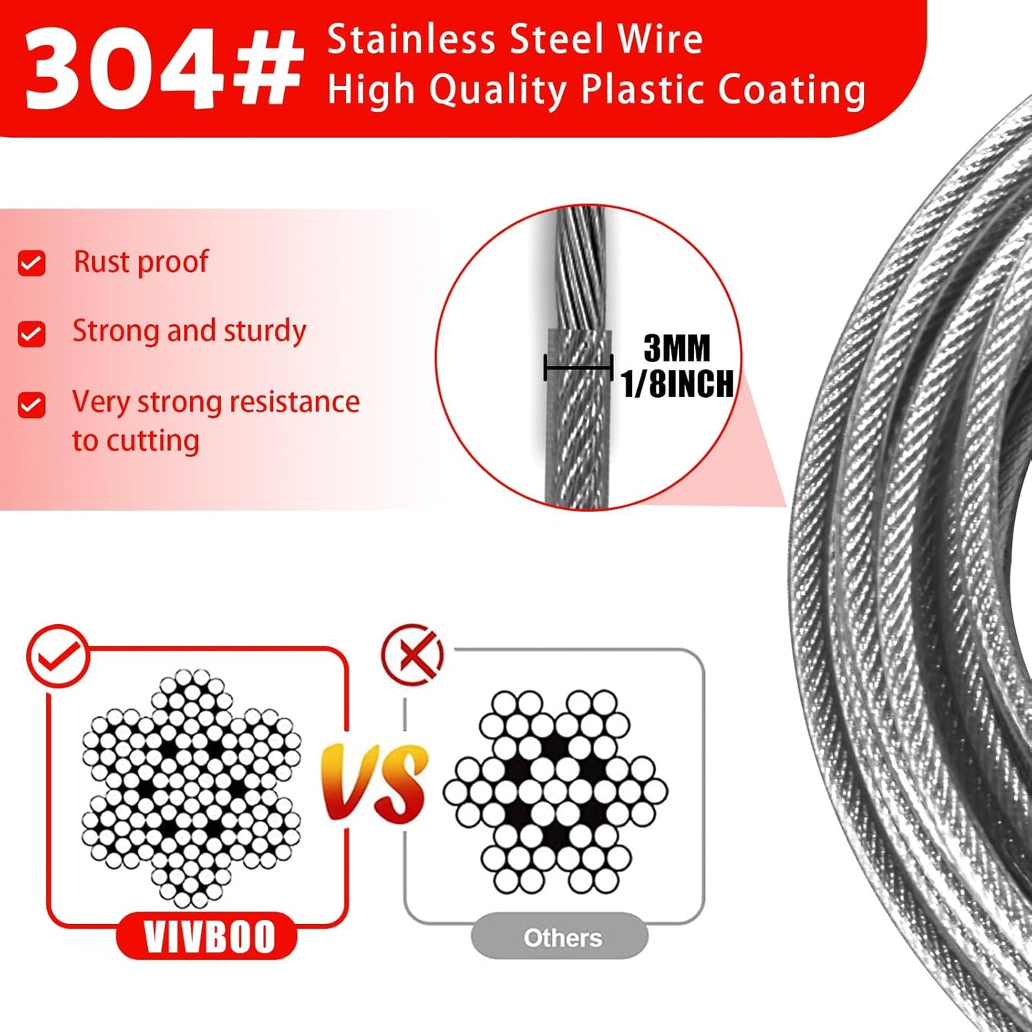 4FT/6FT/10FT/15FT Cable Locks with Combination 1/8 inch Security Cable with Loops for Fence Luggage Gym Locker Cabinet
