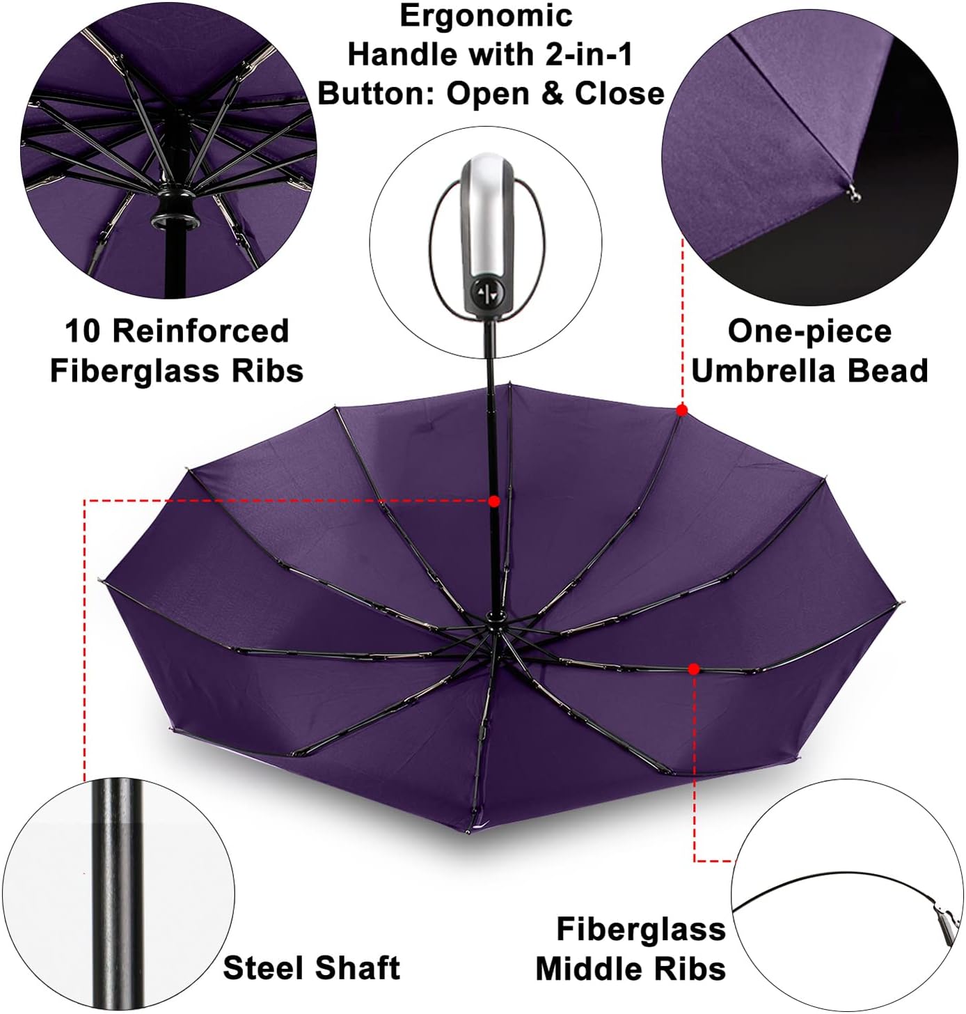 TradMall 3 Pack Travel Umbrella Windproof Portable 46/56 Inches Large Canopy Auto Open & Close