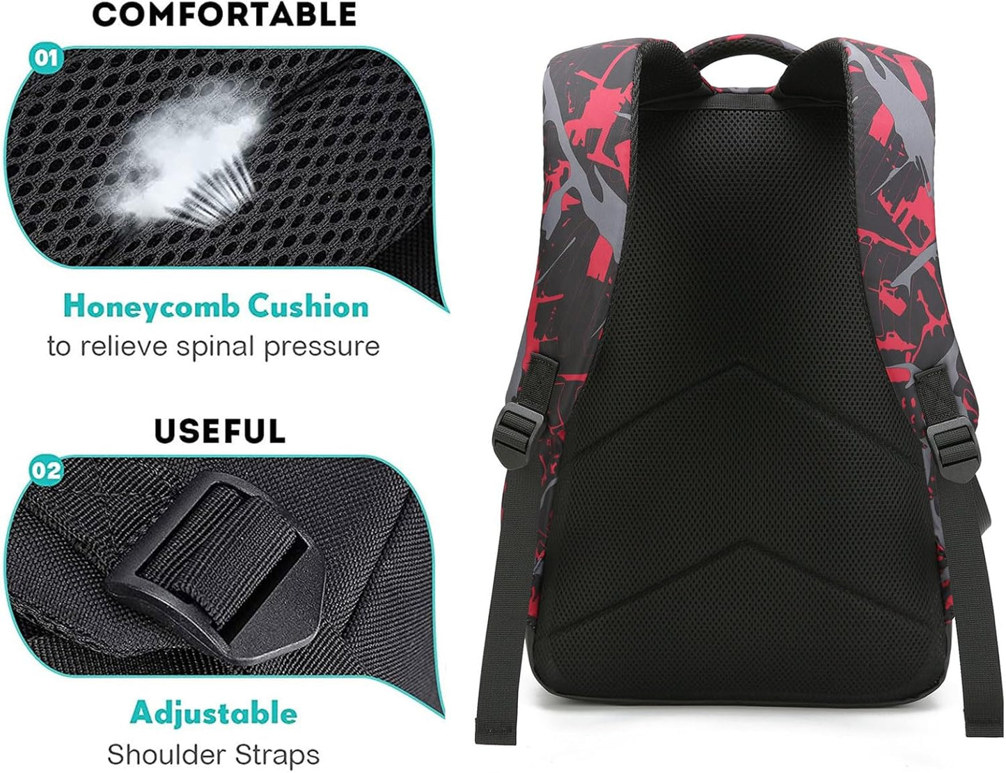 Skateboard Anime Luminous Backpack School Backpack with USB Charging Port for Teen Boys, College School Bookbag Lightweight Laptop Bag with Sling Bag Set, Red