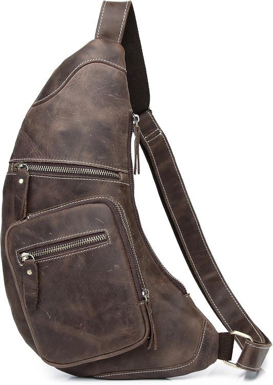 Genuine Leather Sling Bag for Men Women Backpack Chest Shoulder Satchel Crossbody Bags Casual Outdoor Daypack