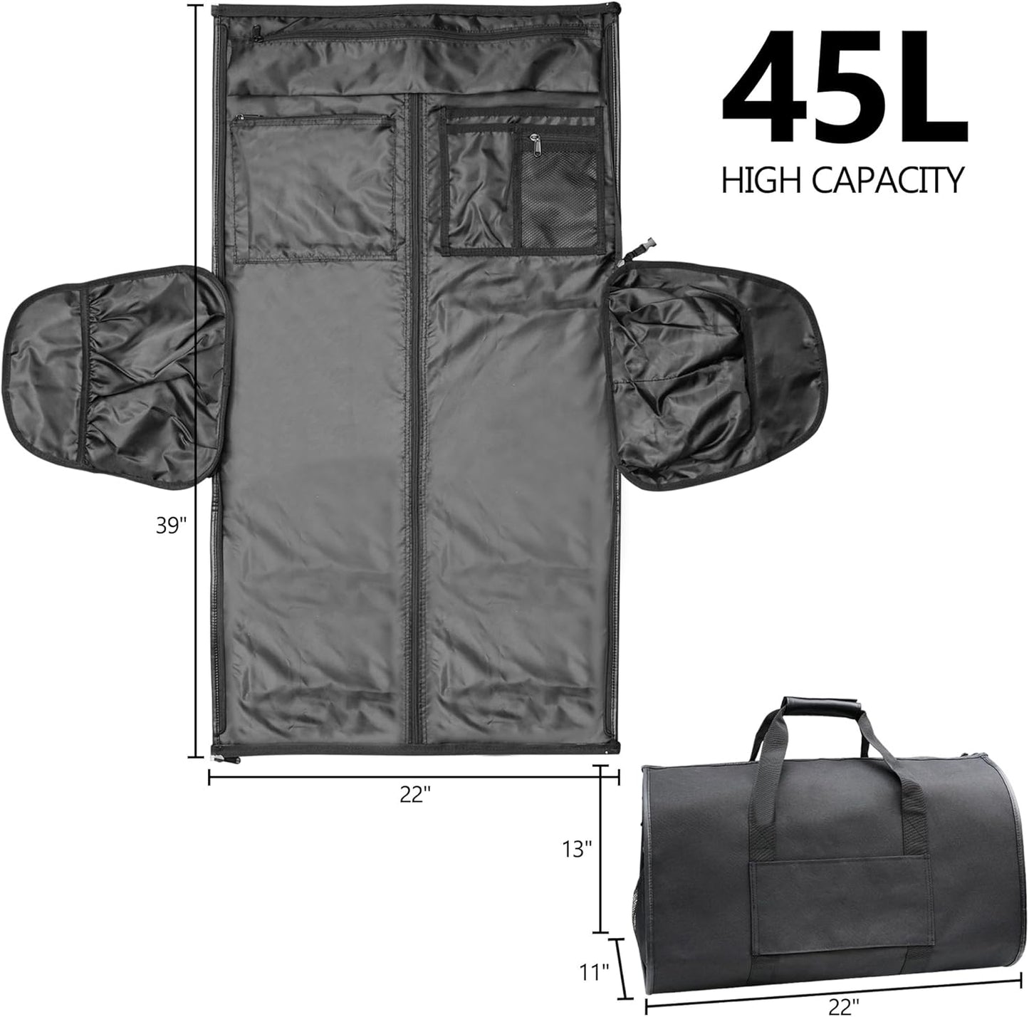Convertible Garment Travel Bag, Carry on Luggage Duffel Bag for Men Women with Shoulder Strap, 2 in 1 Hanging Suitcase Suit Business Foldie Travel Bag Expandable, Shoe Compartment(Black)