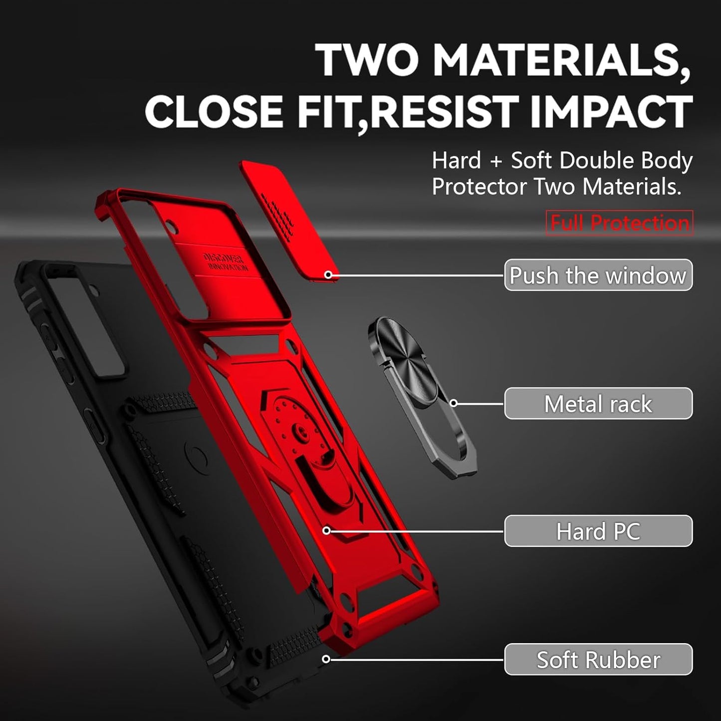 for Samsung S21 FE Case with Screen Protector: [Military Grade 20ft. Drop Tested] Ring Shockproof Protective Phone Case for -Samsung Galaxy S21 FE (Red)