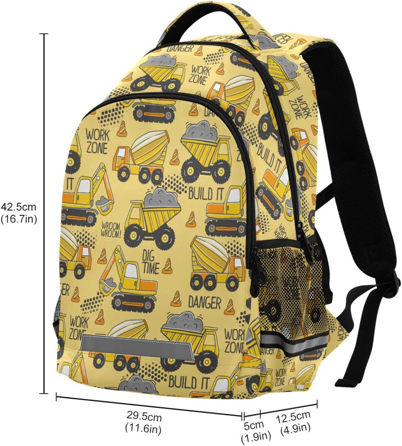 Truck Boys Backpack Yellow Excavator Kids Elementary School Bookbag Travel Rucksack Laptop Bag