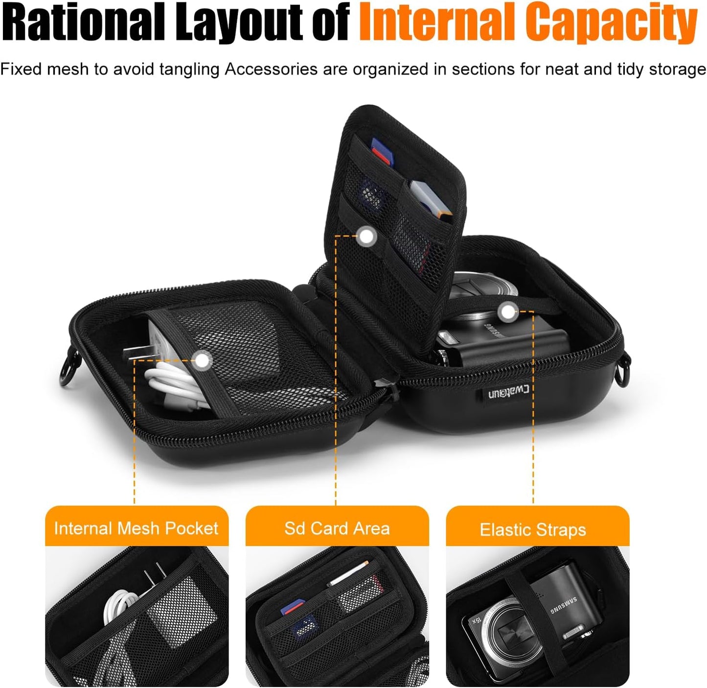 Cwatcun Digital Camera Case, Waterproof Hardshell Digital Camera Bag with 2 Carrying Ways, Lightweight Small Camera Sling Bag Compatible with KODAK PIXPRO/Canon PowerShot/Sony DSCW800 DSCW830 - Black