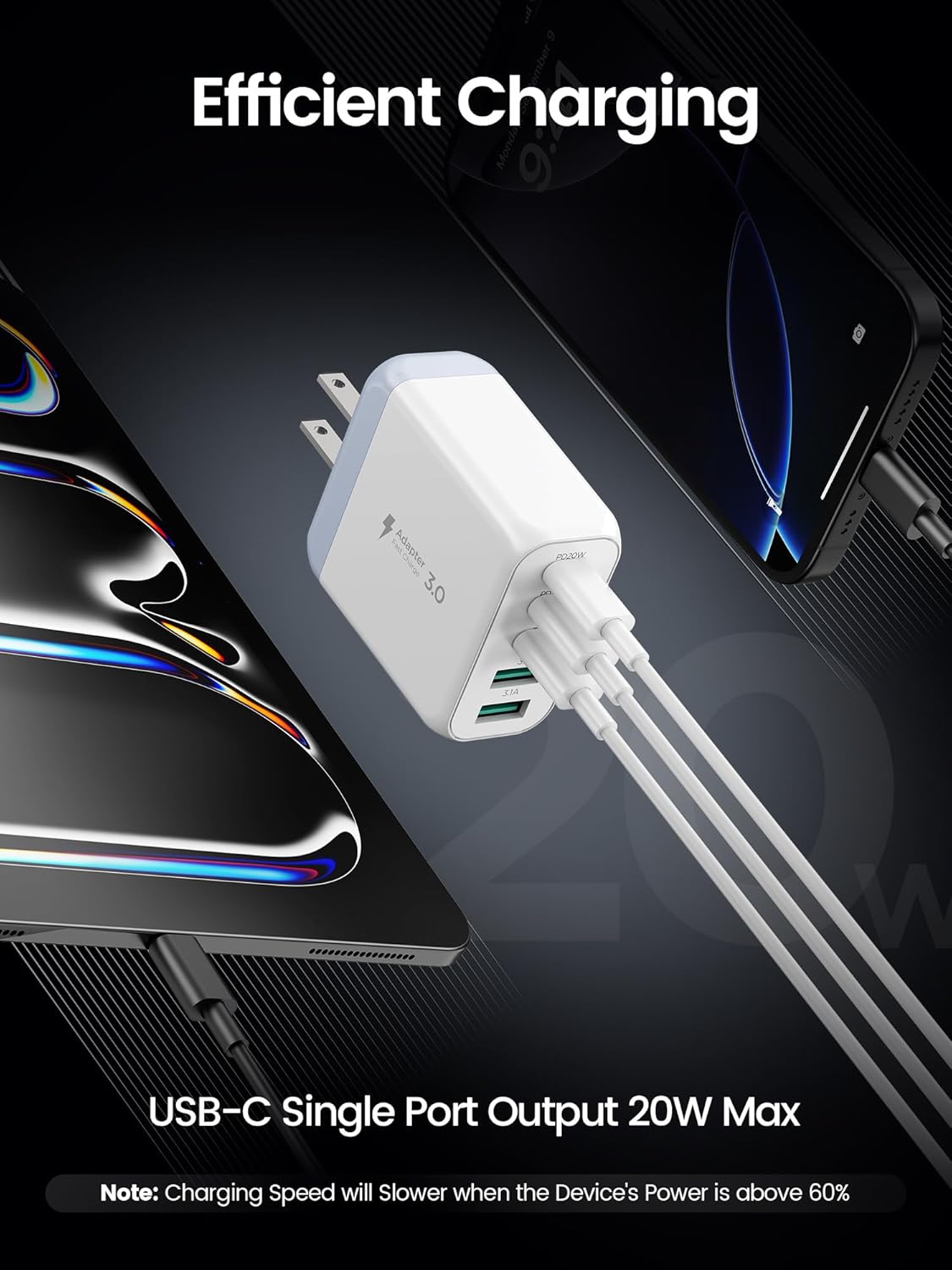 USB C Charger Block,EIZLXQ [2-Pack] Type C Charger Fast Charging,50W 5-Port USB Wall Chargers Multiport Type C Charging Cube for iPhone 17/16/15/14/13/12/11 Pro Max XS,iPad,Samsung&More-3C2A-White