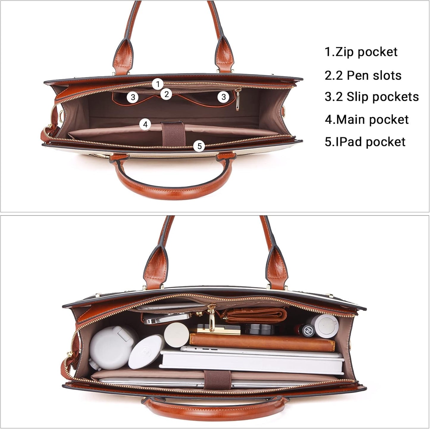 Telena Laptop Tote Bag for Women, 15.6 Inch Shoulder Tote Bag Leather Briefcase for Women, Large Capacity Handbag Bags