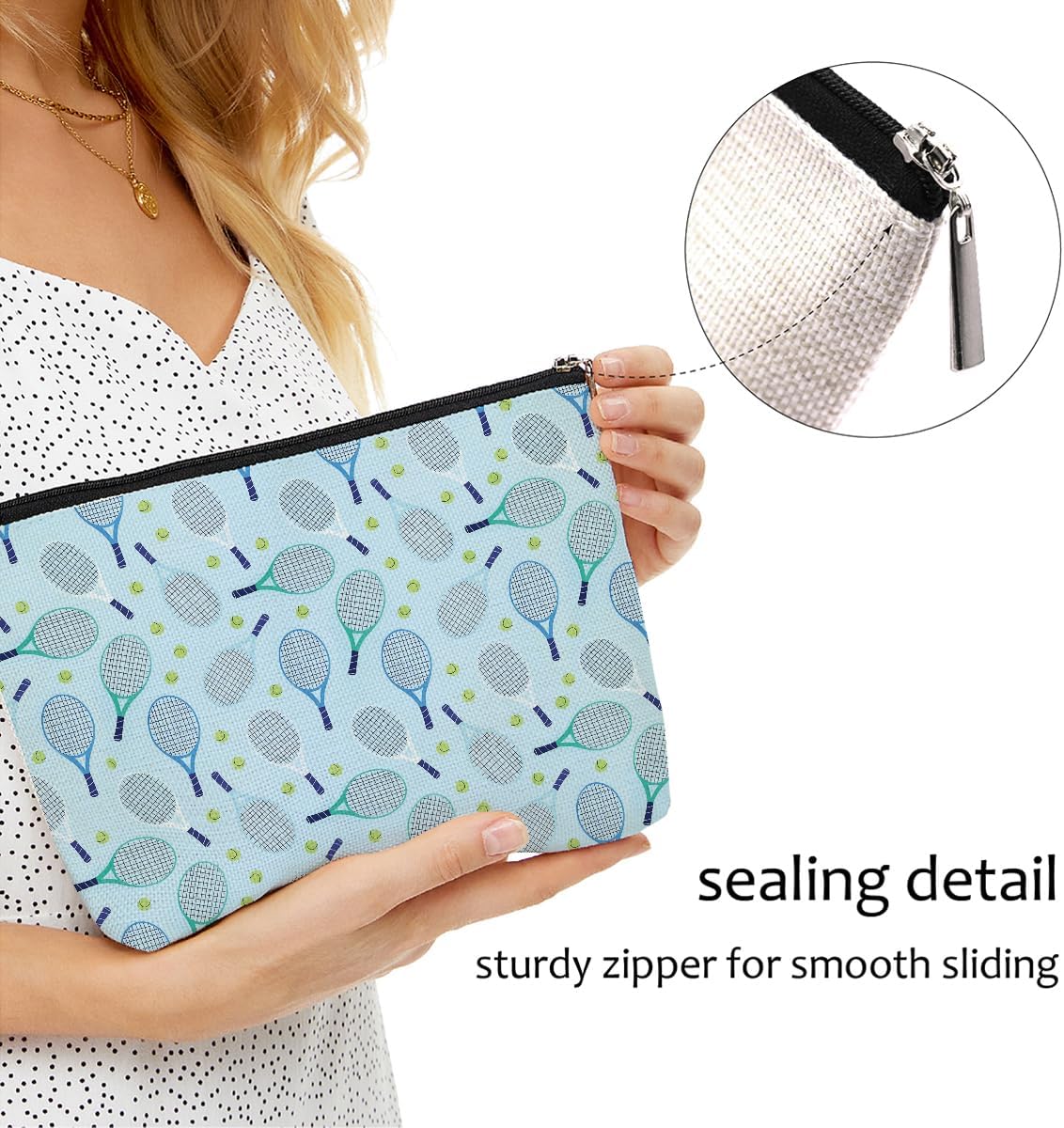 4 PCs Inspirational Makeup Bag - Tennis Accessories Gift Cosmetic Bag Toiletry Bag, Player Graduation Birthday Gifts for Women Girls, Tennis Lovers Sister Team