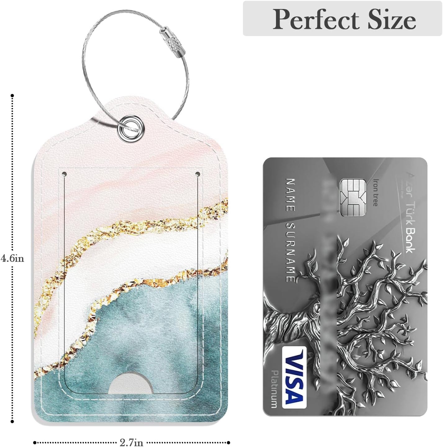 Luggage Tags for Suitcase, 2 Pack PU Leather Travel Cruise Luggage Tag with Privacy Flap, Name ID Label and Metal Loop for Women Men Girls Suitcase Baggage Bag Backpack Instrument, Pink Beach