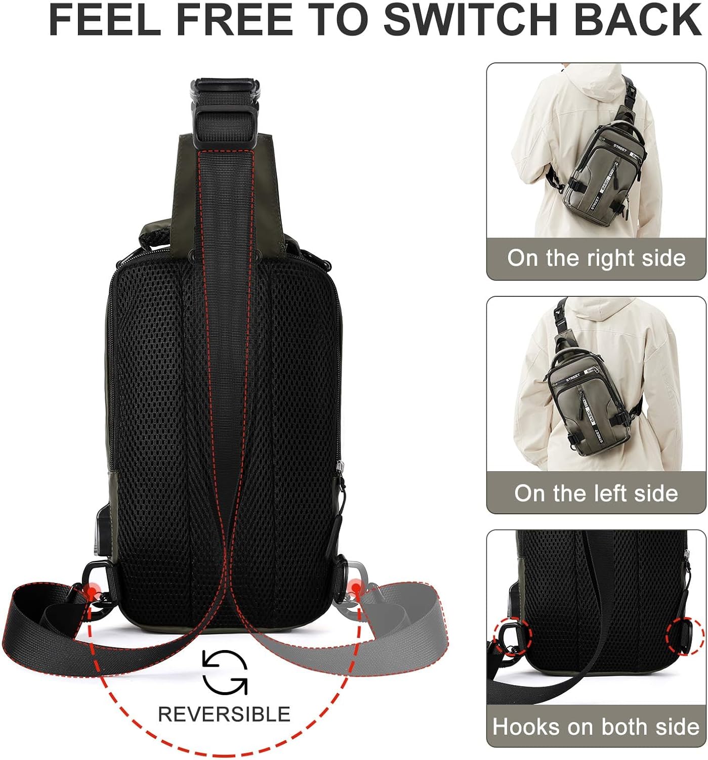 SEAFEW Mini Sling Bag for Men Women - Lightweight Crossbody Backpack, Multipurpose Shoulder Bag, Small Compact Chest Daypack for Travel Hiking Gym Sport Khaki