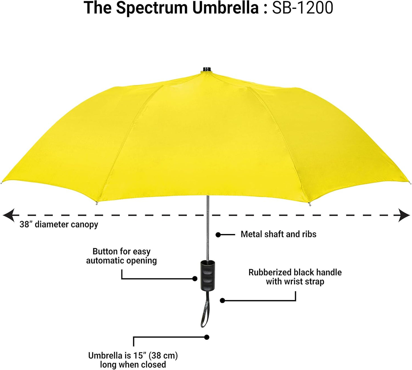 The Spectrum Popular Style 42" Automatic Open Compact Travel Umbrella for Rain, Wind & Sun, Sturdy Lightweight Small Portable Stick Umbrella for Men and Women