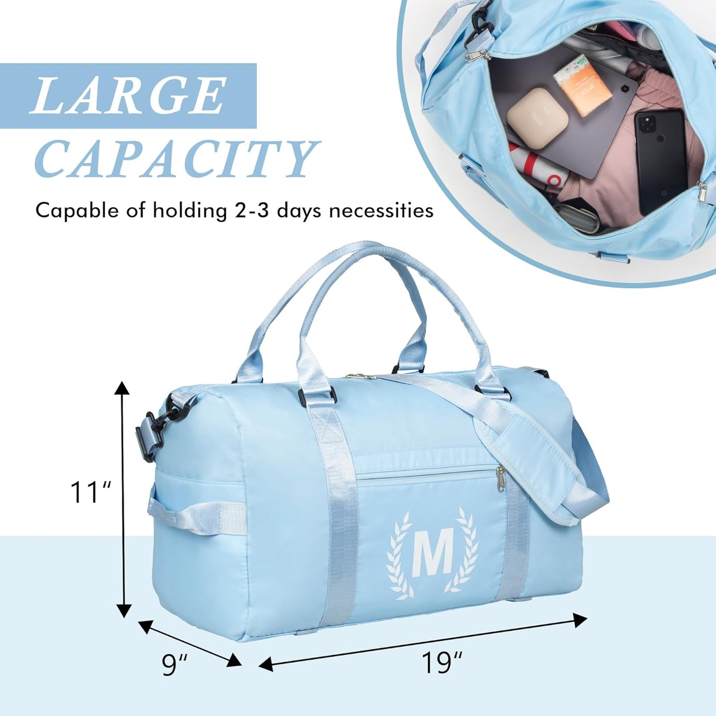 Gym Bag for Women, Personalized Duffle Bag with Shoe Compartment, Sports Bag for Yoga & Dance with Wet Pocket and Mat Strap