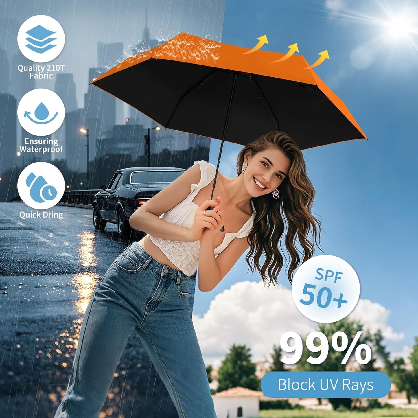 Yoobure Small Mini Umbrella with Case Light Compact Design Perfect for Travel Lightweight Portable Parasol Outdoor Sun&Rain Umbrellas