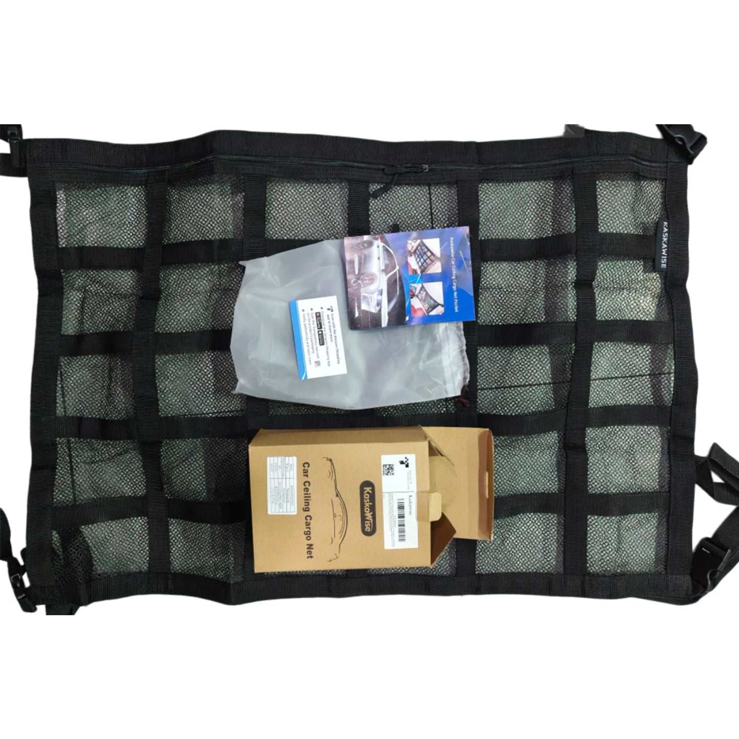 Kaskawise Upgrade Car Ceiling Cargo Net Pocket,31.5"x21.6" Double-Layer Roof Storage