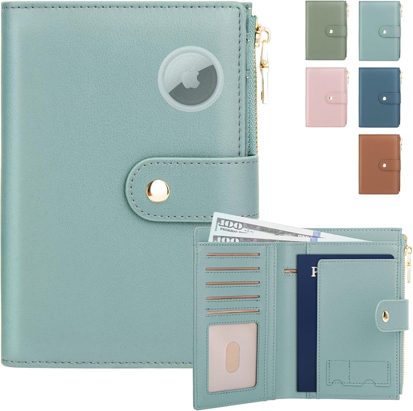 Passport Holder for Travel Women, RFID Blocking Passport Wallet with Airtag Slot, PU Leather Passport Cover Travel Wallet with Zippered Coins Pocket for Travel Essentials