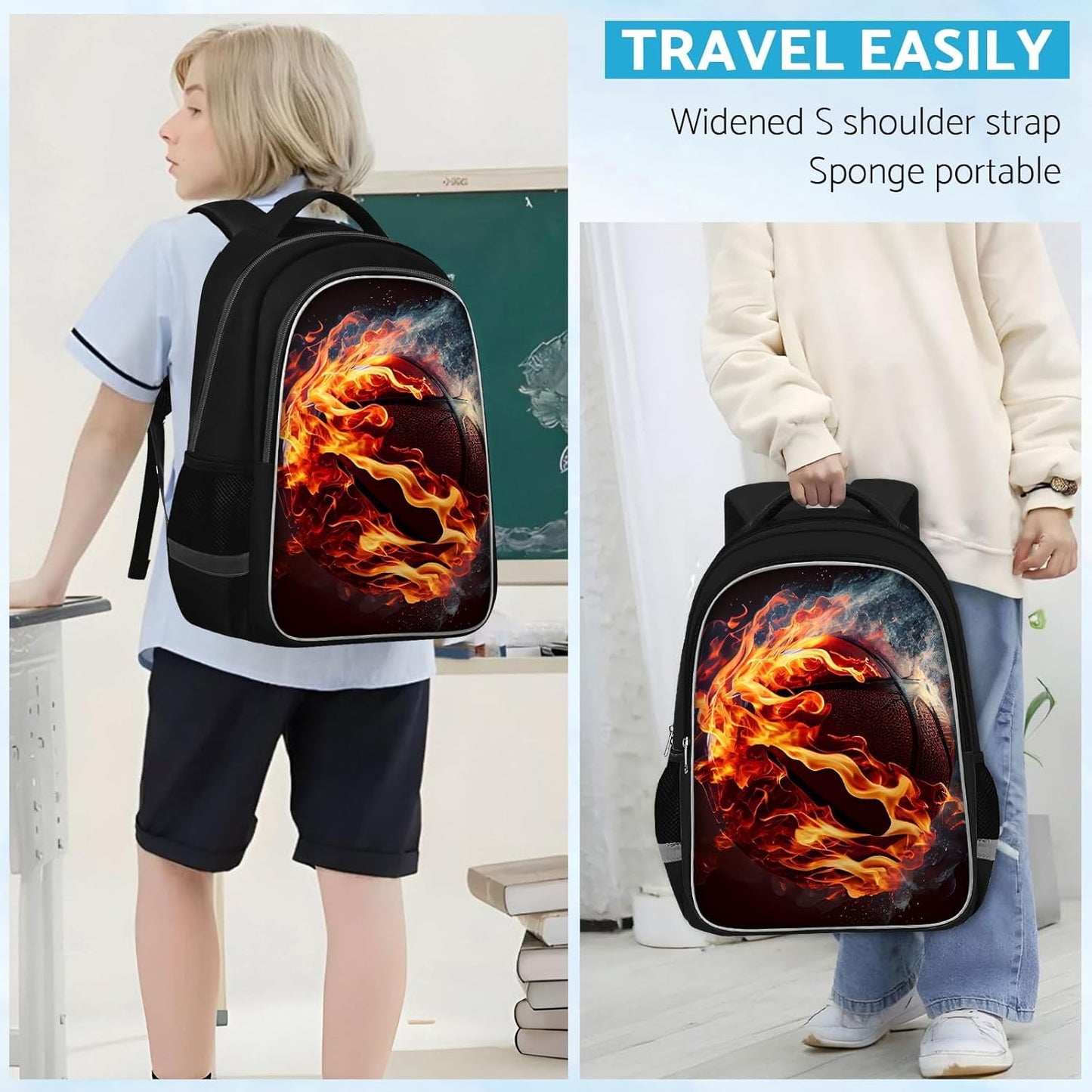School Backpack for Boys - Basketball Boys Backpack for Kids Children Teens Elementary Middle School - Students Bag for Ages 6-18,17″Bookbag Multifunctional Large Capacity