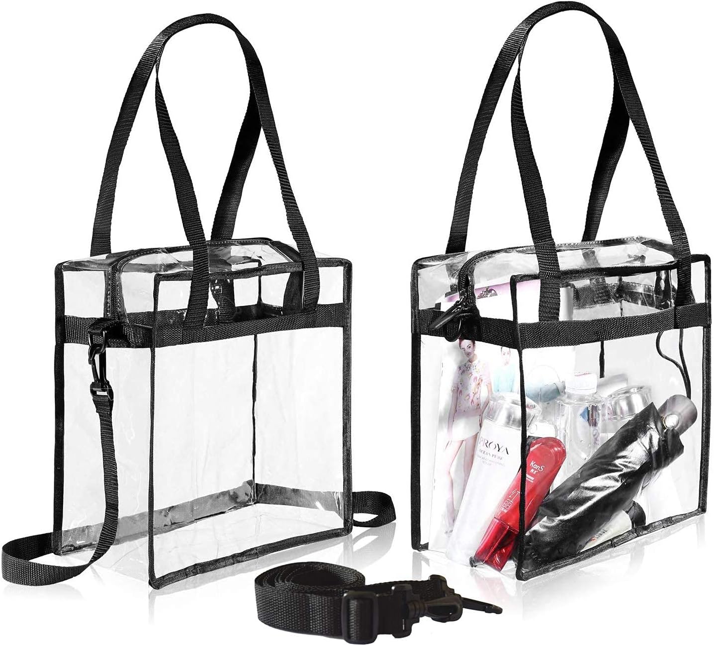 BAGAIL Clear Bags 12x6x12 Stadium Approved Clear Tote Bag with Zipper Closure Crossbody Shoulder Bag with Adjustable Strap