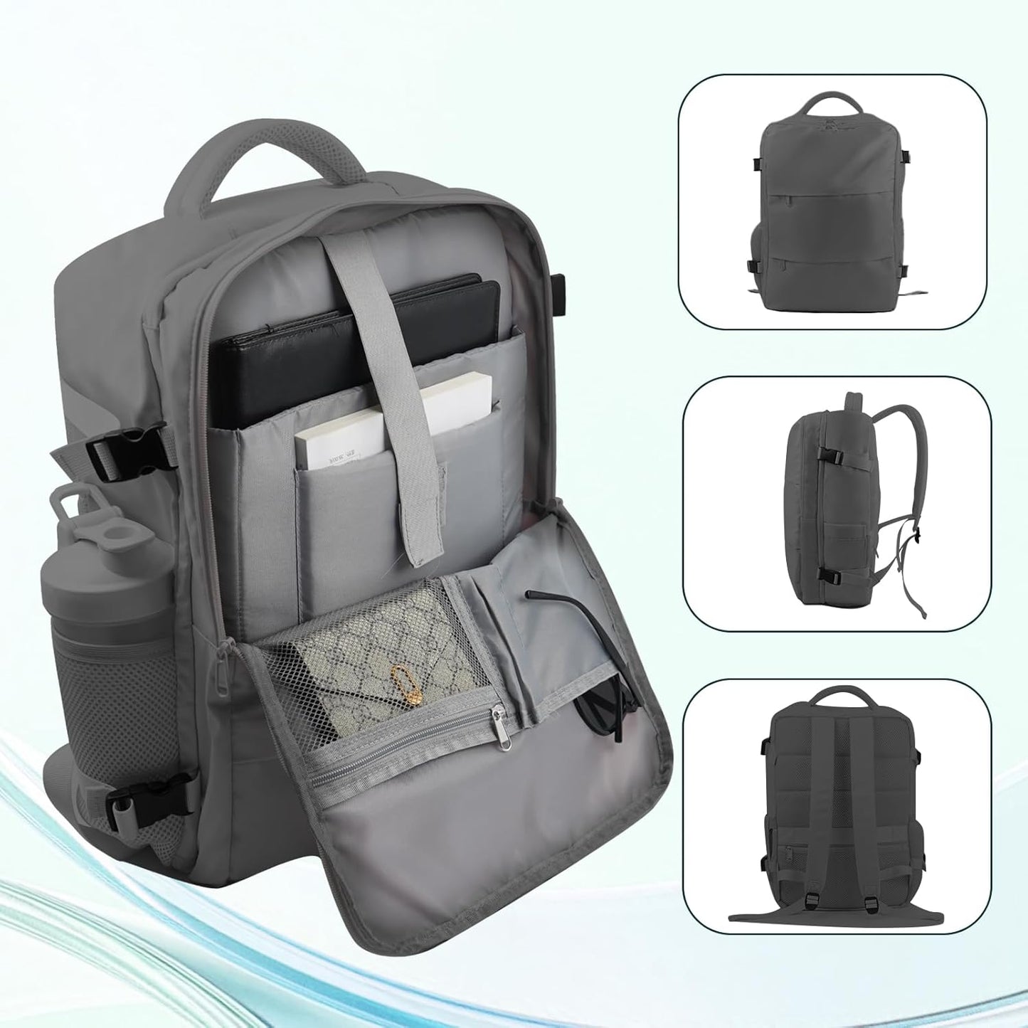 Travel Backpack for Women & Men, Waterproof Carry On Backpack Airline Approved Laptop Backpack Fits 15.6 Inch Laptop, Business Computer Bookbag for Work, College, Travel (Dark Gray, Medium)