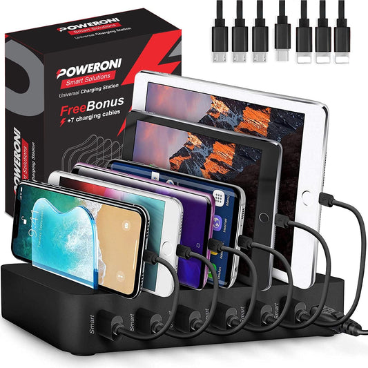 USB Charging Station 6-Ports - Fast Charging Station for Multiple Devices Apple - Multi Device Charger Dock - Compatible with Apple iPad, iPhone, Android, and Tablet