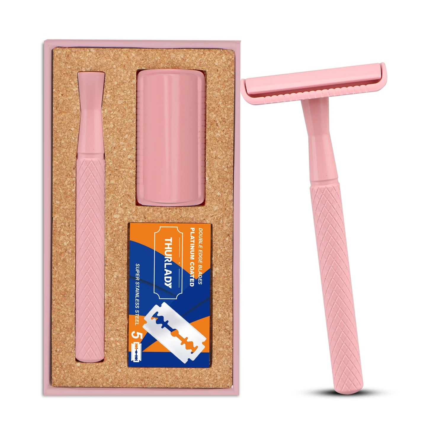 Cherry Pink Safety Razor - Single Blade Razors for Women - Reusable Metal Razor, with 5 Stainless Steel Double Edge Blades, Smooth Close Shave, Sustainable, Plastic Free