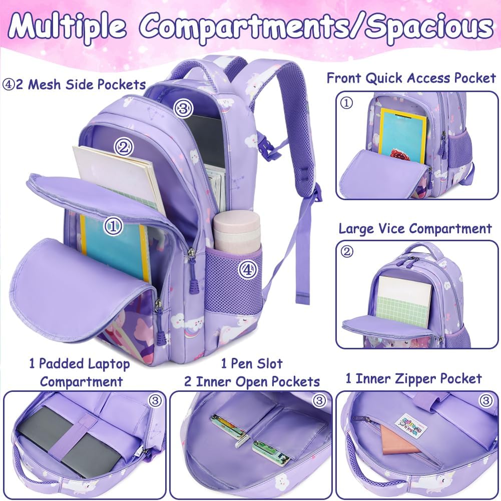 Meisohua Girls Backpack with Lunch Box 3 in 1 Set Kids Backpack for Girls Preschool Kindergarten Elementary School Backpack