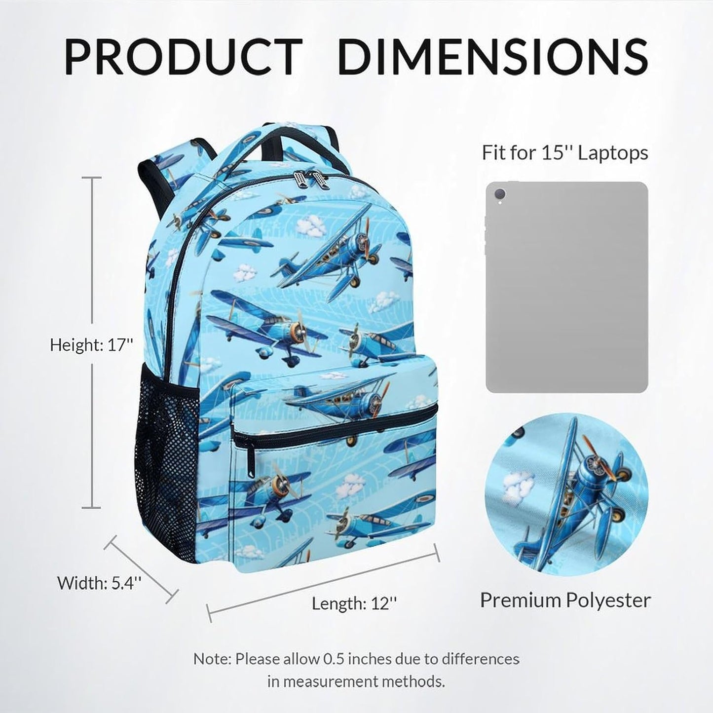 Kindergarten Backpack for Boys - Airplane Backpacks for Kids - Durable Toddler Bookbag - Plane School Bag for Kindergarten/Preschool/Elementary(17 Inch)