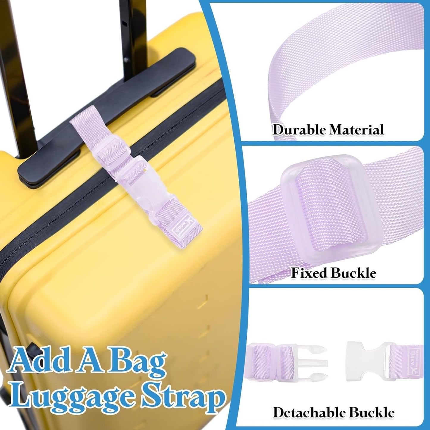 uxcell 4Pcs Add A Bag Luggage Strap, 4-12 Inch Adjustable Suitcase Belt Travel Accessories, Luggage Connector for Carry-on Baggage, Purple