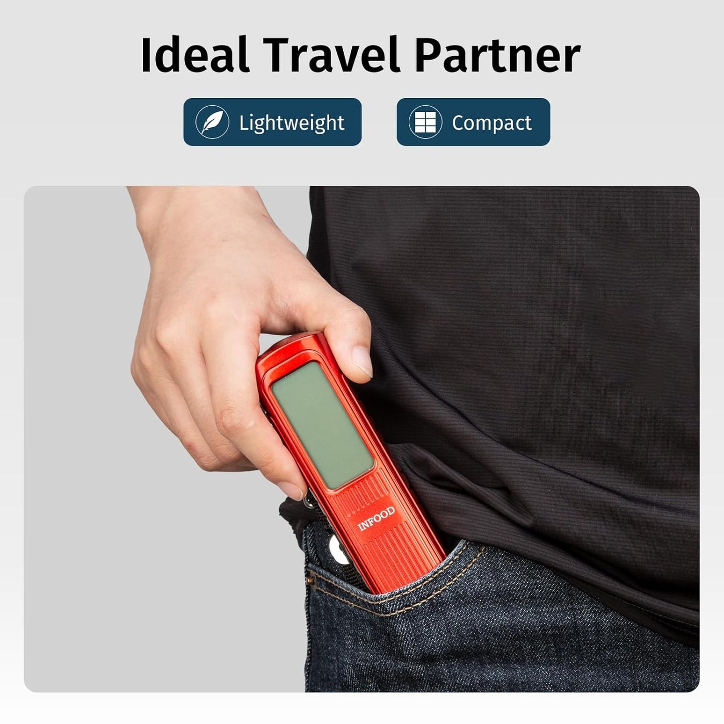 Battery-Free Digital Luggage Scale, Suitcase Scale for Travel, Portable Luggage Weight Scale with Hook & LCD Display for Luggages, Packages & Bags, 110lb/50kg Handheld Scale, Red
