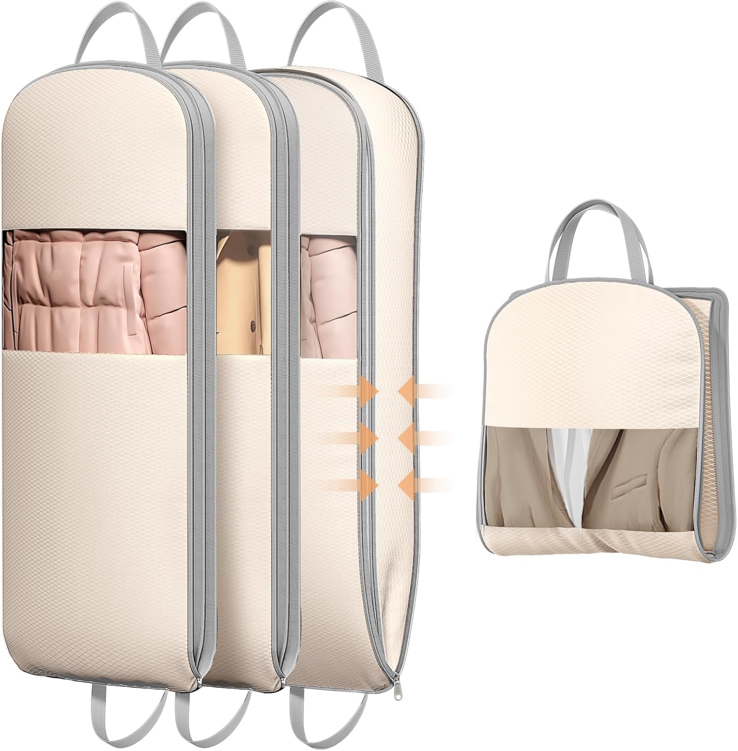 DIMJ 4 Pack 54" Garment Bags for Hanging Clothes - Space Saving Compression Suit Bag Travel with