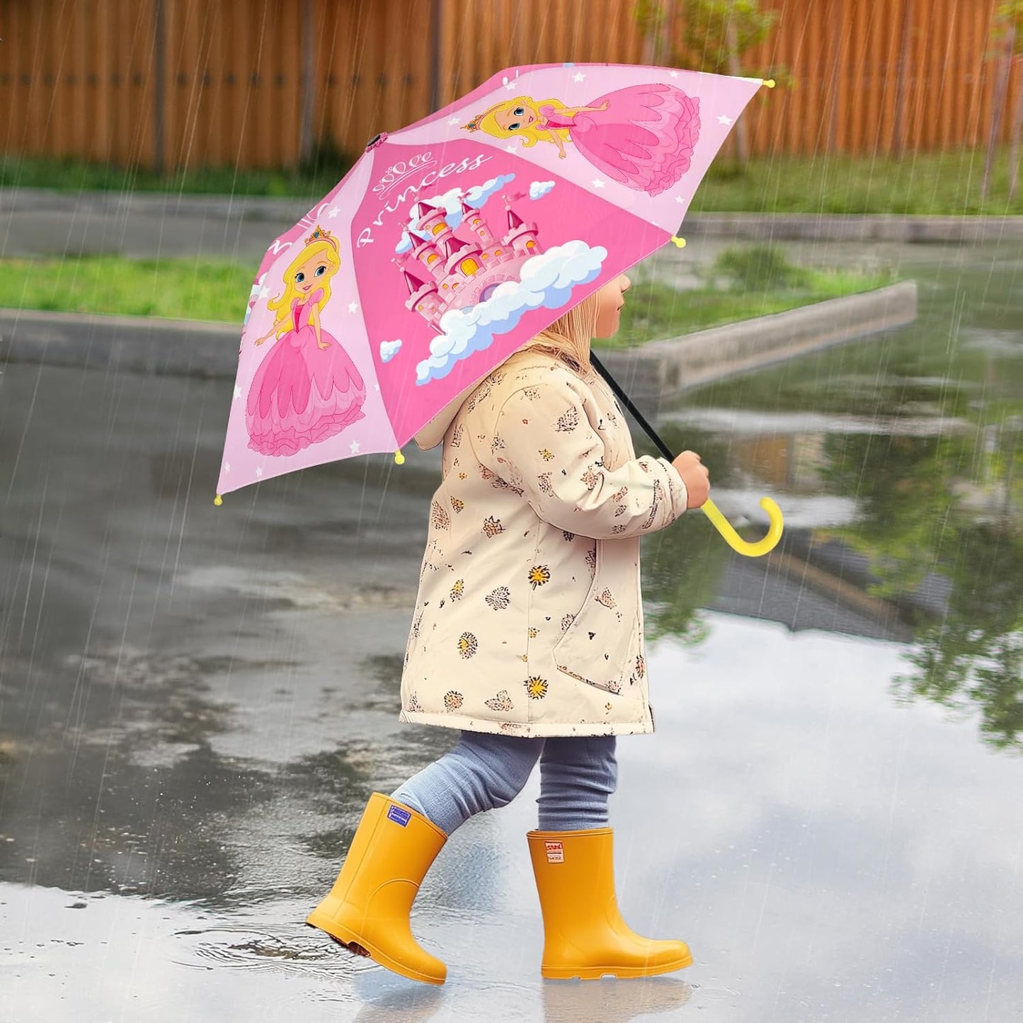 Kids Umbrella, Safety Windproof Umbrella with Easy-Grip Hook Handle for Toddler Girls and Boys