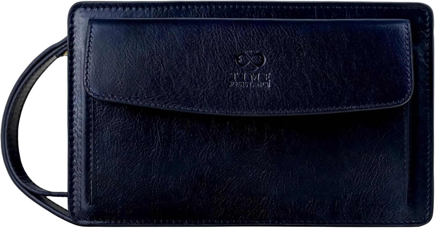 Time Resistance Leather Clutch for Men Organizer Wrist Bag Briefcase Handmade in Italy Gift Box Included