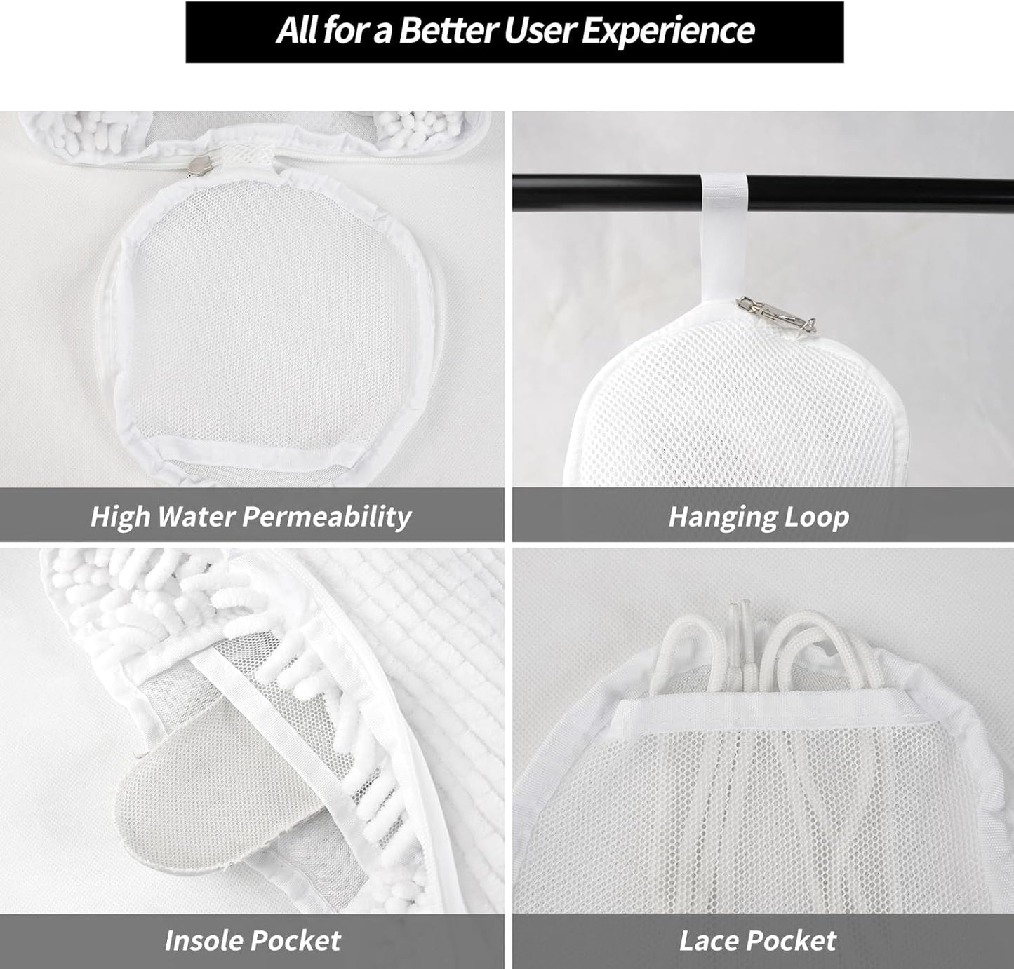 GOGOODA Shoes Bags for Laundry, 2 PCS Sneakers Wash Bags for Flats, Durable Shoe Cleaning Bag for Washing Machine and Dryers, Reusable Shoe Wash Bags for Tennis Shoes Unstain Cleaner Kit(White, 2Pack)