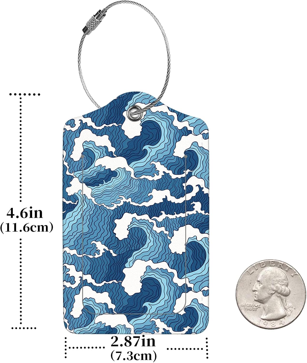 2 Pcs Luggage Tags for Suitcase, Cute Unique PU Leather Travel Bag Tag with Privacy Cover ID Label Address Card and Durable Metal Ring Suitable for Men Women Children Backpack,Sea Wave