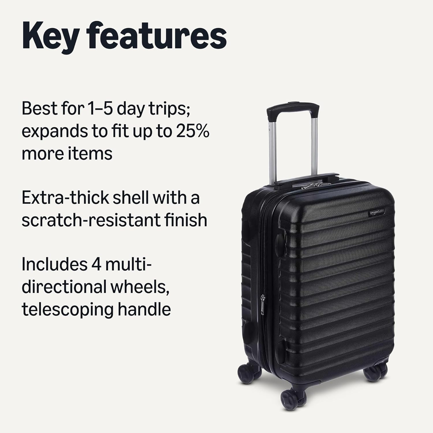 Amazon Basics 21" Hardside Carry-On Luggage, Hardshell Suitcase With Wheels, Expandable For Up to