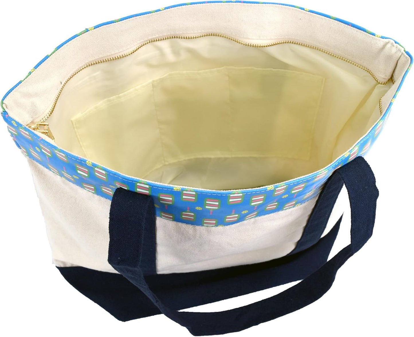The Off-Court Pickleball Carryall Tote Bag – Stylish Canvas Tote with Blue Pattern, Zippered