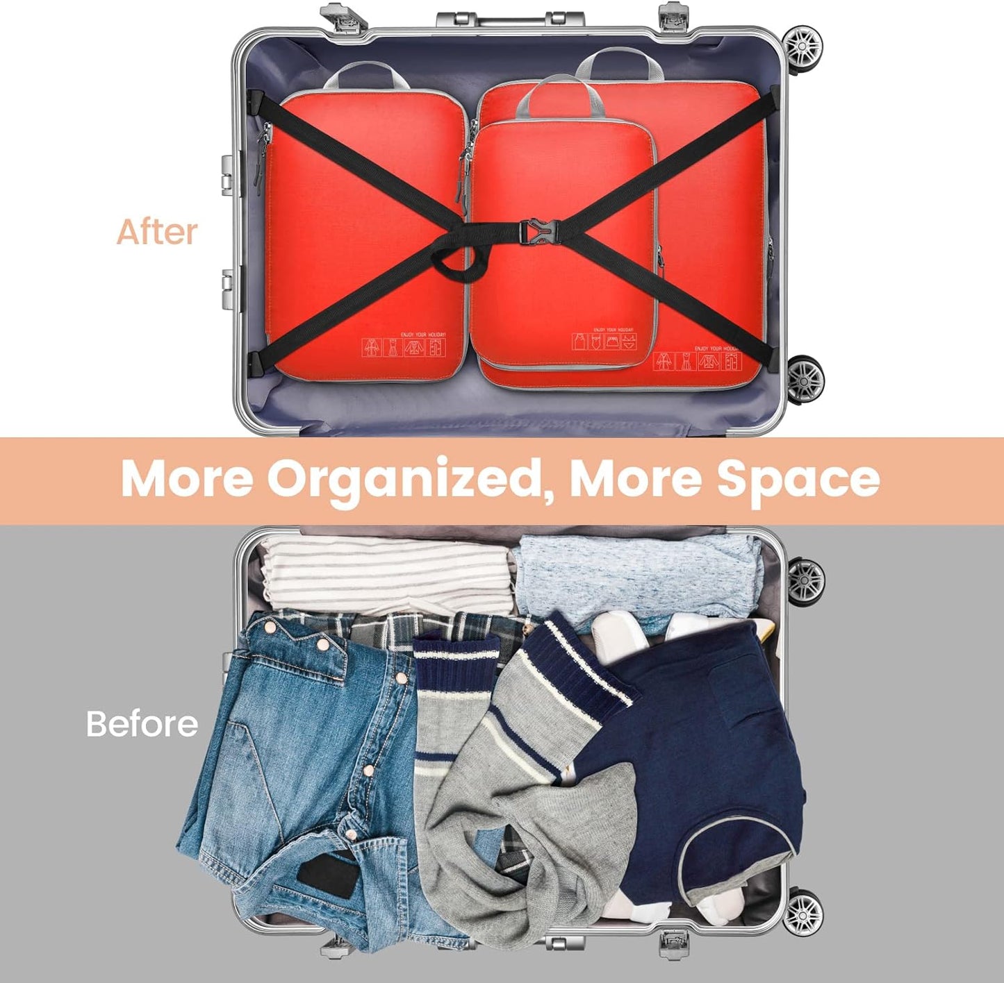 Cambond Compression Packing Cubes for Travel Women - Travel Bags Luggage Organizers Travel Essentials Compression Cubes for Travel Carry on Suitcases Organizer