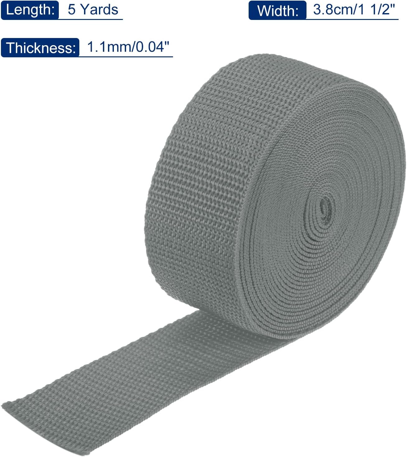 MECCANIXITY Lightweight Polypropylene Webbing Strap 1 1/2" 5 Yard Backpack Strapping Band Grey for Outdoor Luggage Cargo Straps