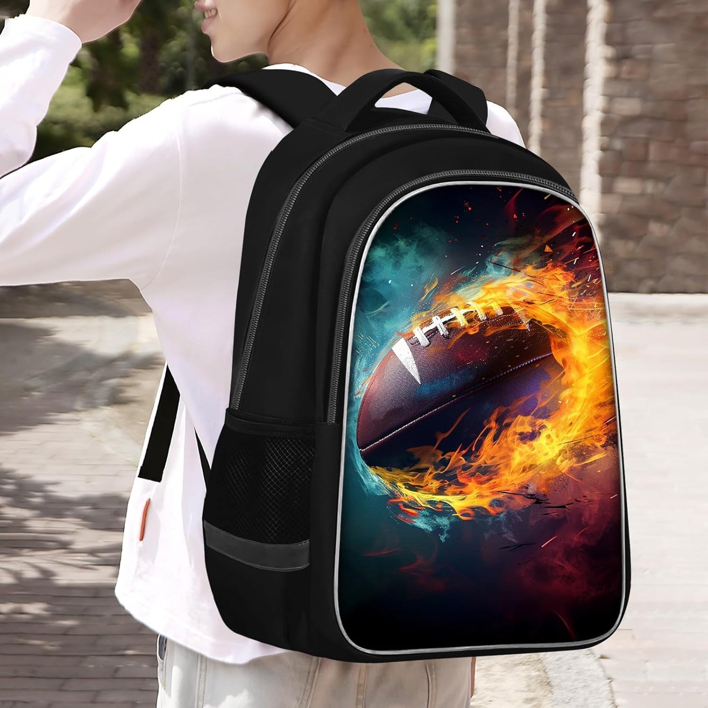 School Backpack for Boys - American Football Boys Backpack for Kids Children Elementary Middle School - 17 Inch Sport Bookbag Travel Back Pack for Ages 6-14