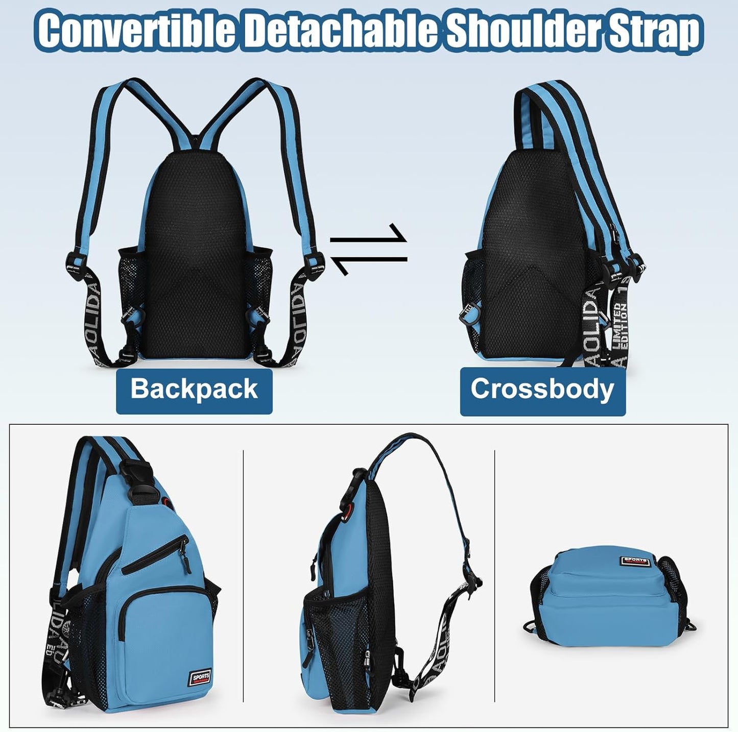Sling Bag for Women Man Sling Backpack with Convertible Shoulder Strap Casual Backpack Daypack for Travel, Hiking and Daily Commute, (Blue, Small)