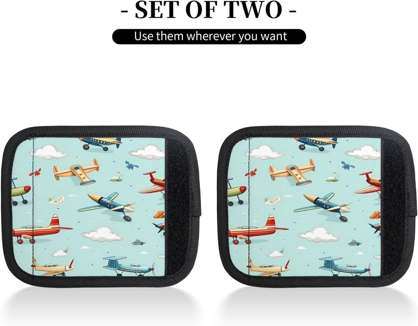 Luggage Handle Wraps Cartoon Airplanes Pattern Luggage Identifiers Soft Neoprene Luggage Handle Wraps For Suitcase Trolley Handle Grip Cover 2 Pack Luggage Tags