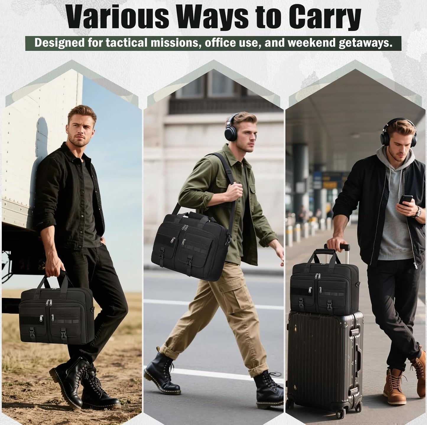 RAINSMORE Tactical Laptop Bag 15.6/17.3 Inch Laptop Briefcase Men Business Computer Bag Military Messenger Bag Work Office