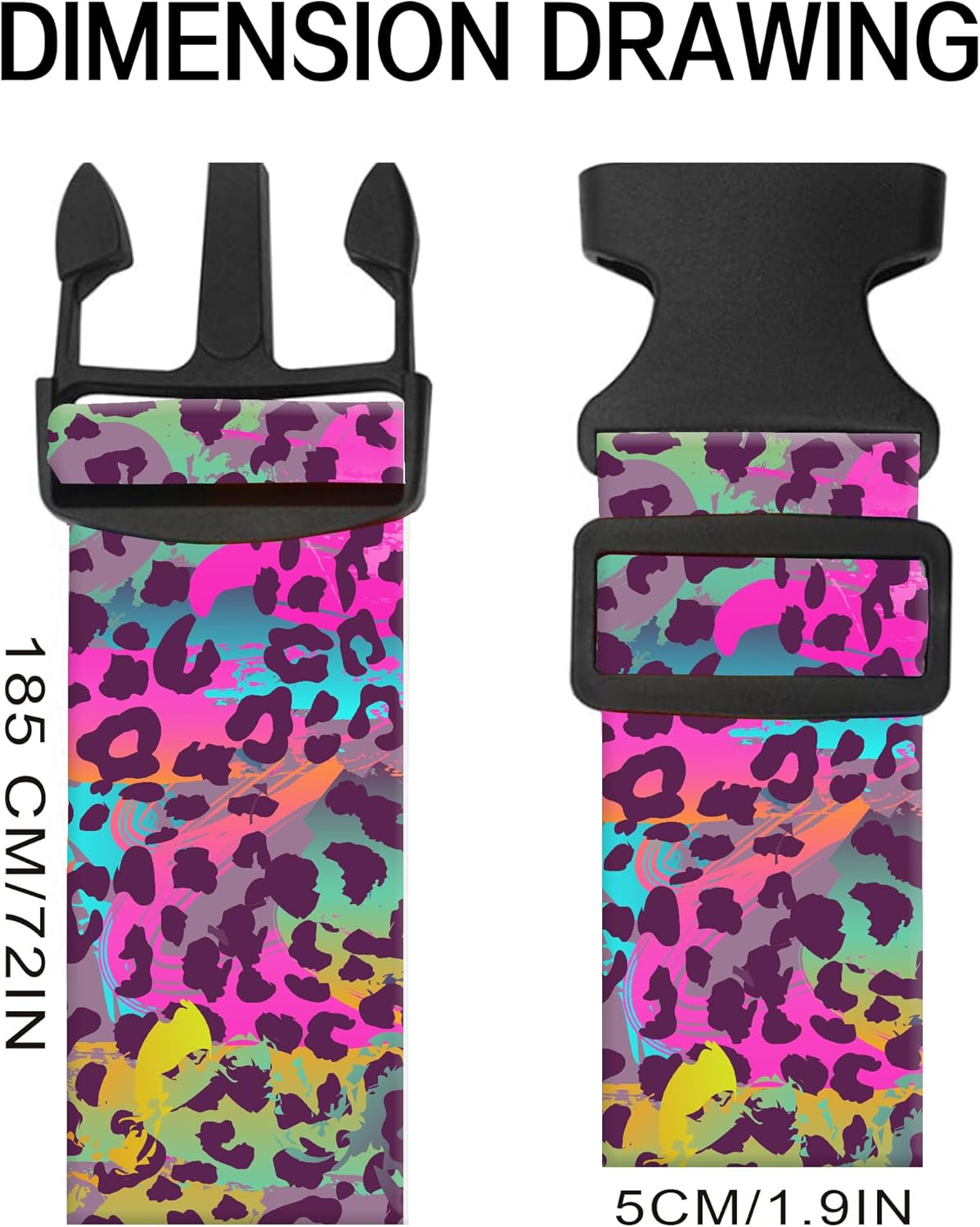 Luggage Straps for Suitcases, Adjustable Travel Belt, Durable Wide Luggage Strap, Cute Suitcase Strap Identifiers with Buckle, Bag Straps for Luggage, Cute Colorful Leopard