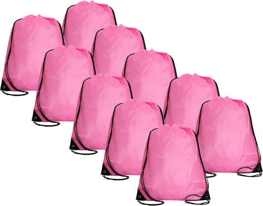 Threadart Drawstring Backpacks - Pack of 10 - Pink | Sports Cinch Sack String Backpack | For Gym, Storage, & Travel | Large 15" x 18.5" Size