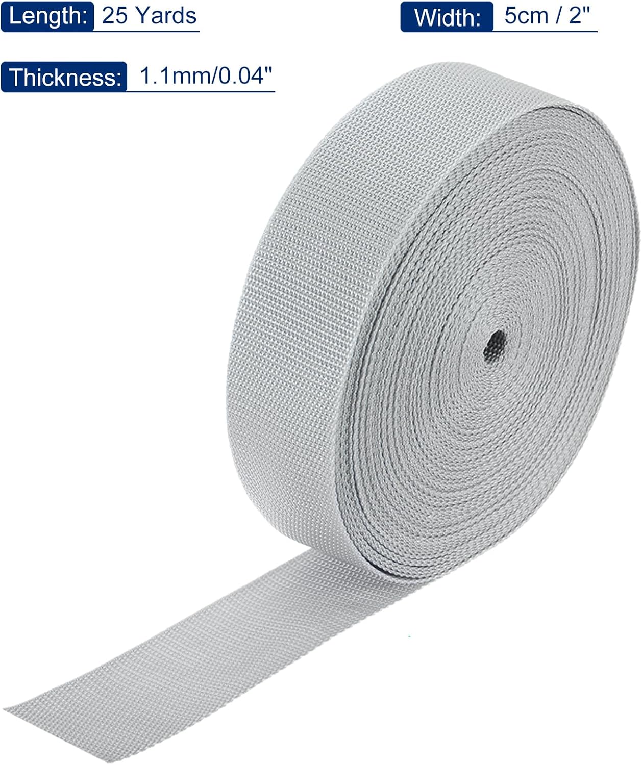 MECCANIXITY Lightweight Polypropylene Webbing Strap 2" 25 Yard Backpack Strapping Band Light Grey for Outdoor Luggage Cargo Straps