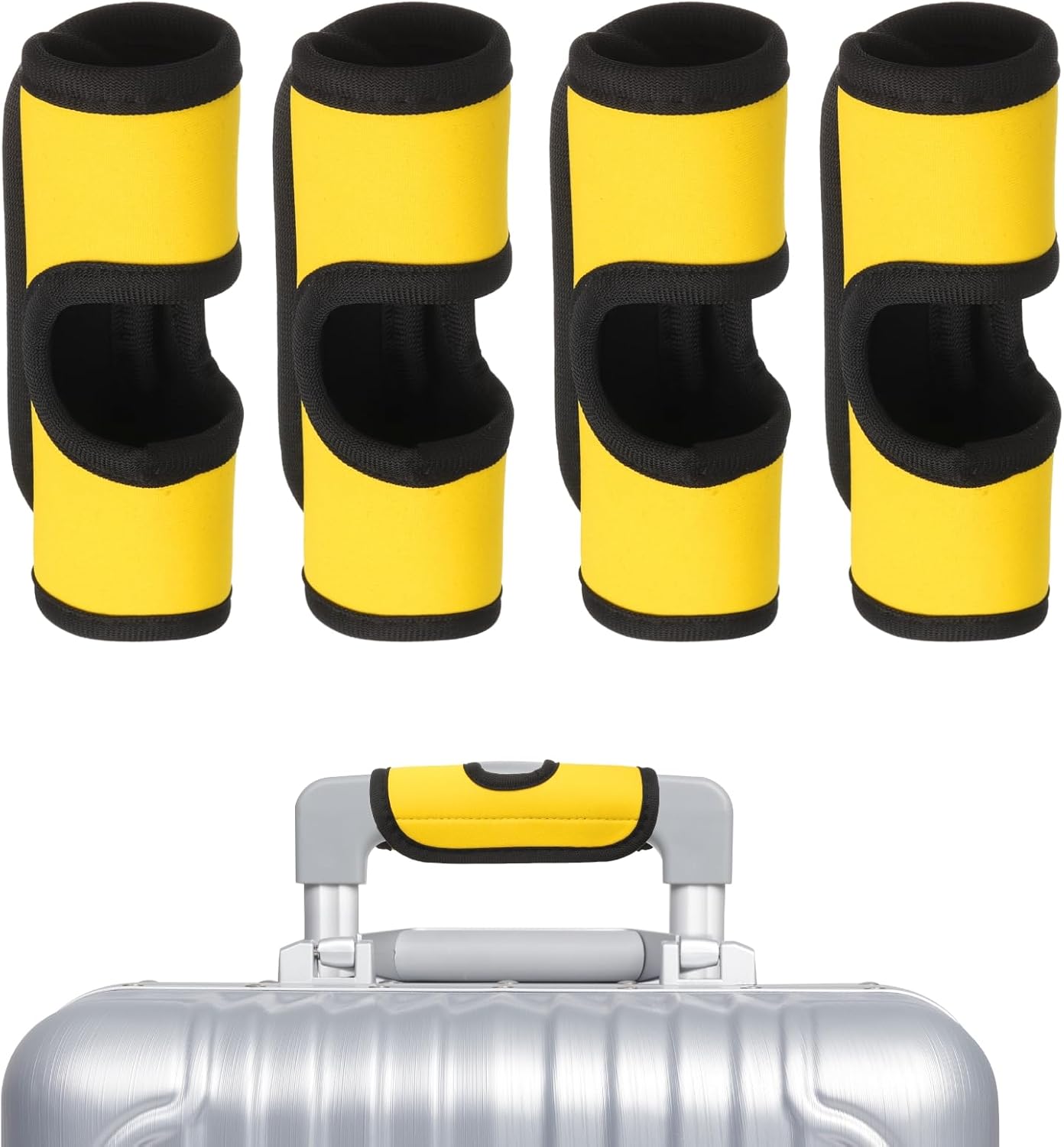 uxcell Luggage Handle Wrap, 4 Pcs Hollow Neoprene Handbag Grip Cover Protector Luggage Identifiers Suitcase Handle Wraps for Luggage Suitcase Travel Bags, Yellow