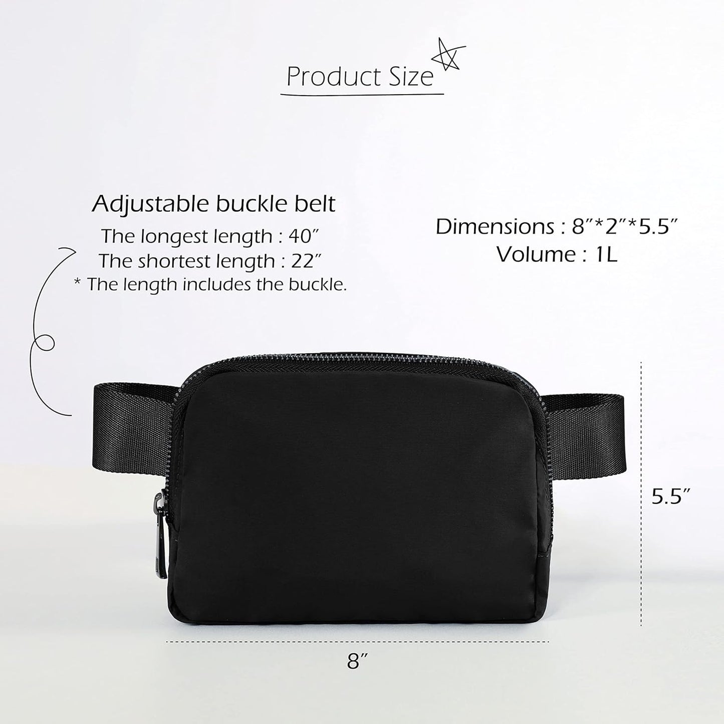 ODODOS Unisex Mini Belt Bag with Adjustable Strap Small Fanny Pack for Workout Running Traveling Hiking, Black