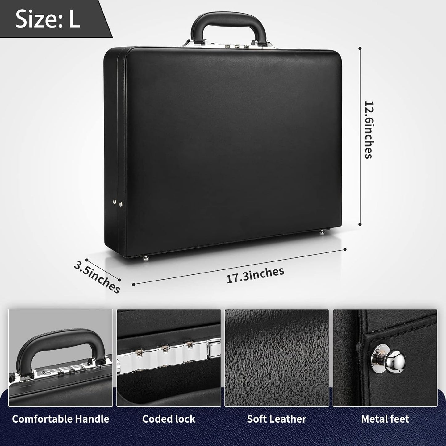 Briefcases for Men, Professional Leather Briefcase with Lock, Hard Shell Business Brief Case