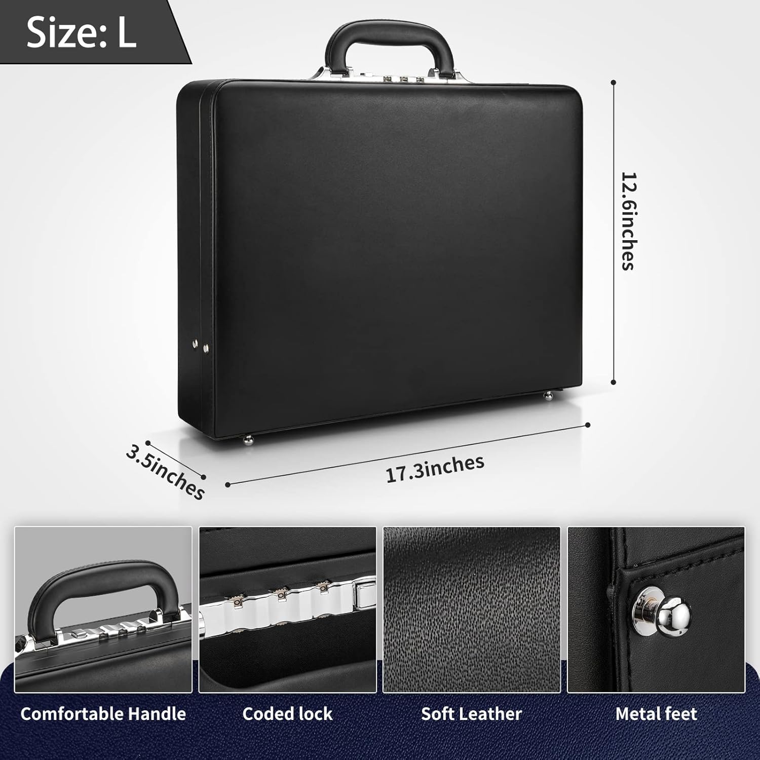 Briefcases for Men, Professional Leather Briefcase with Lock, Hard Shell Business Brief Case